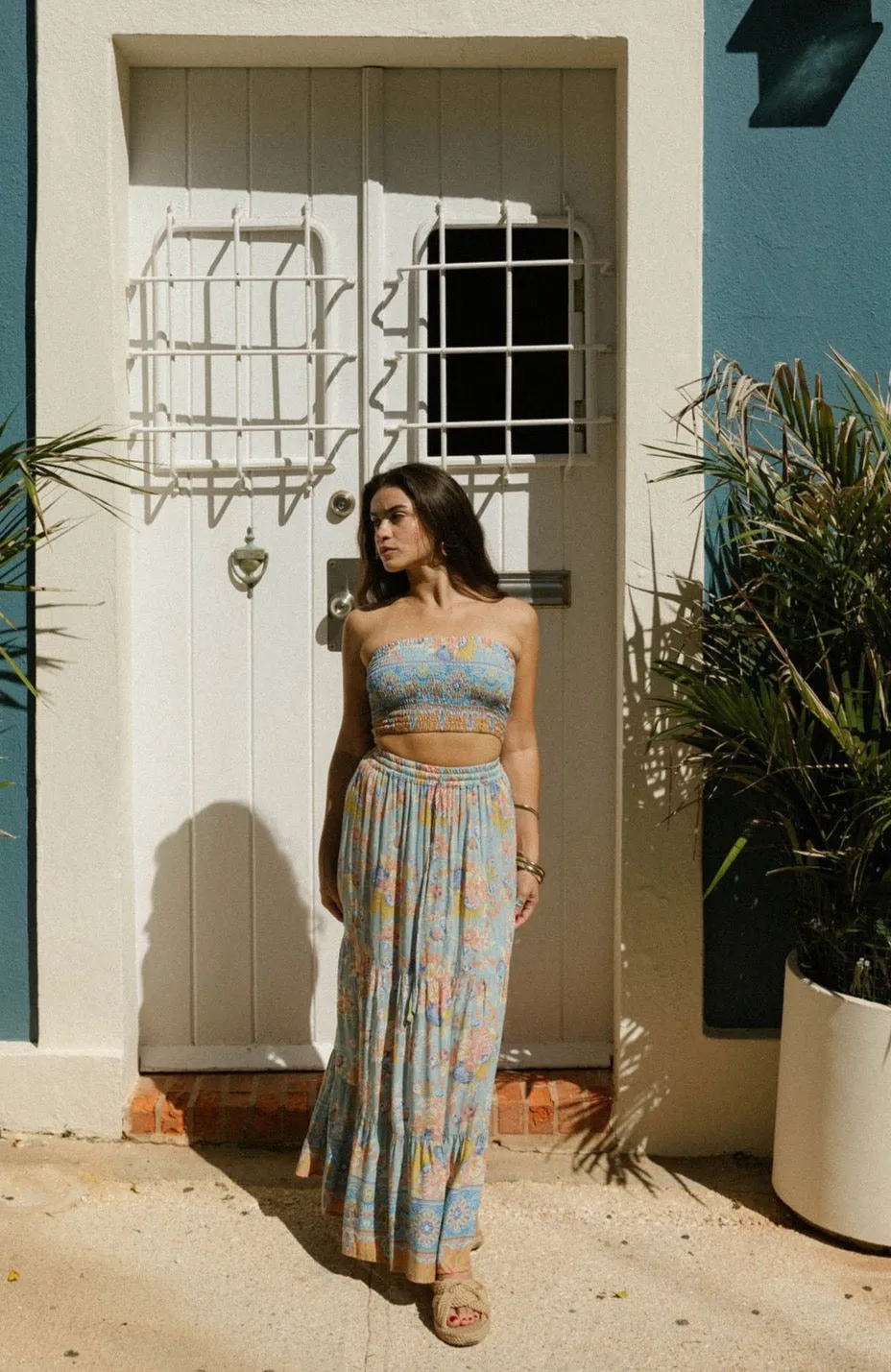 Tulum Maxi Skirt in Aqua Blooms