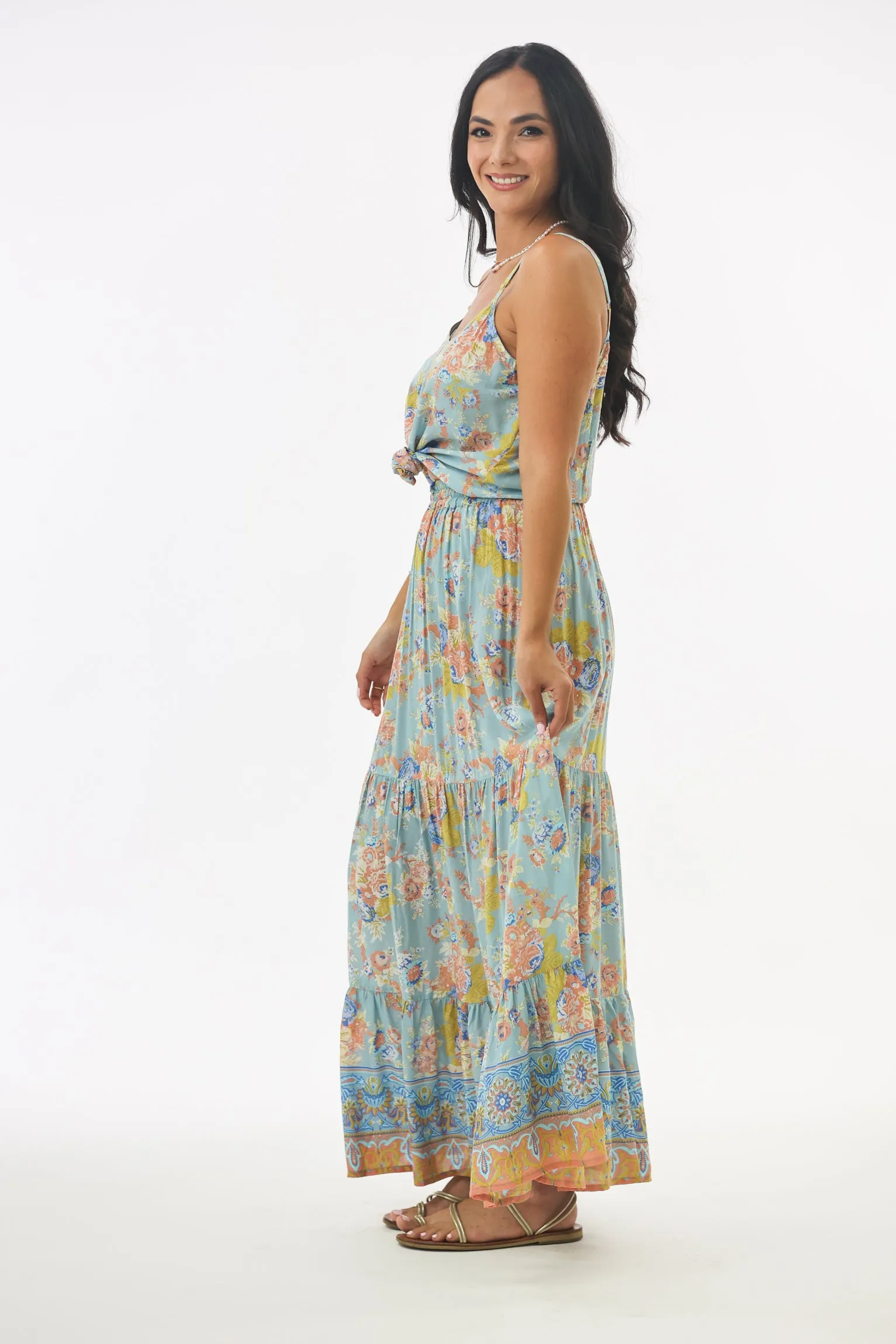 Tulum Maxi Skirt in Aqua Blooms