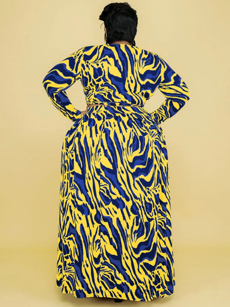 Two Piece Leopard Top Maxi Skirt Plus Size Set