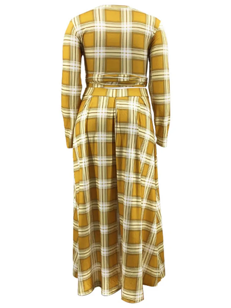 Two Piece Plaid Crop Top Maxi Skirt Plus Size Set