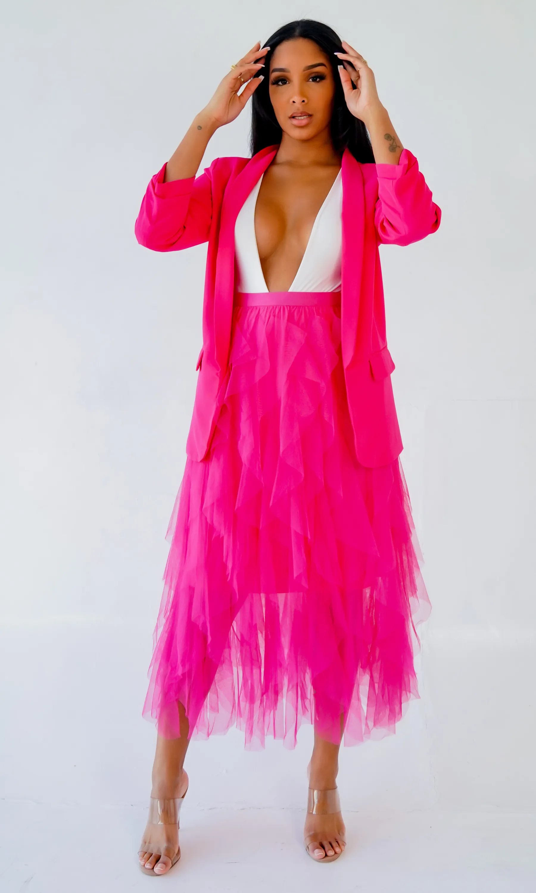 Valentina  I Layer Ruffle Skirt - Fuchsia FINAL SALE