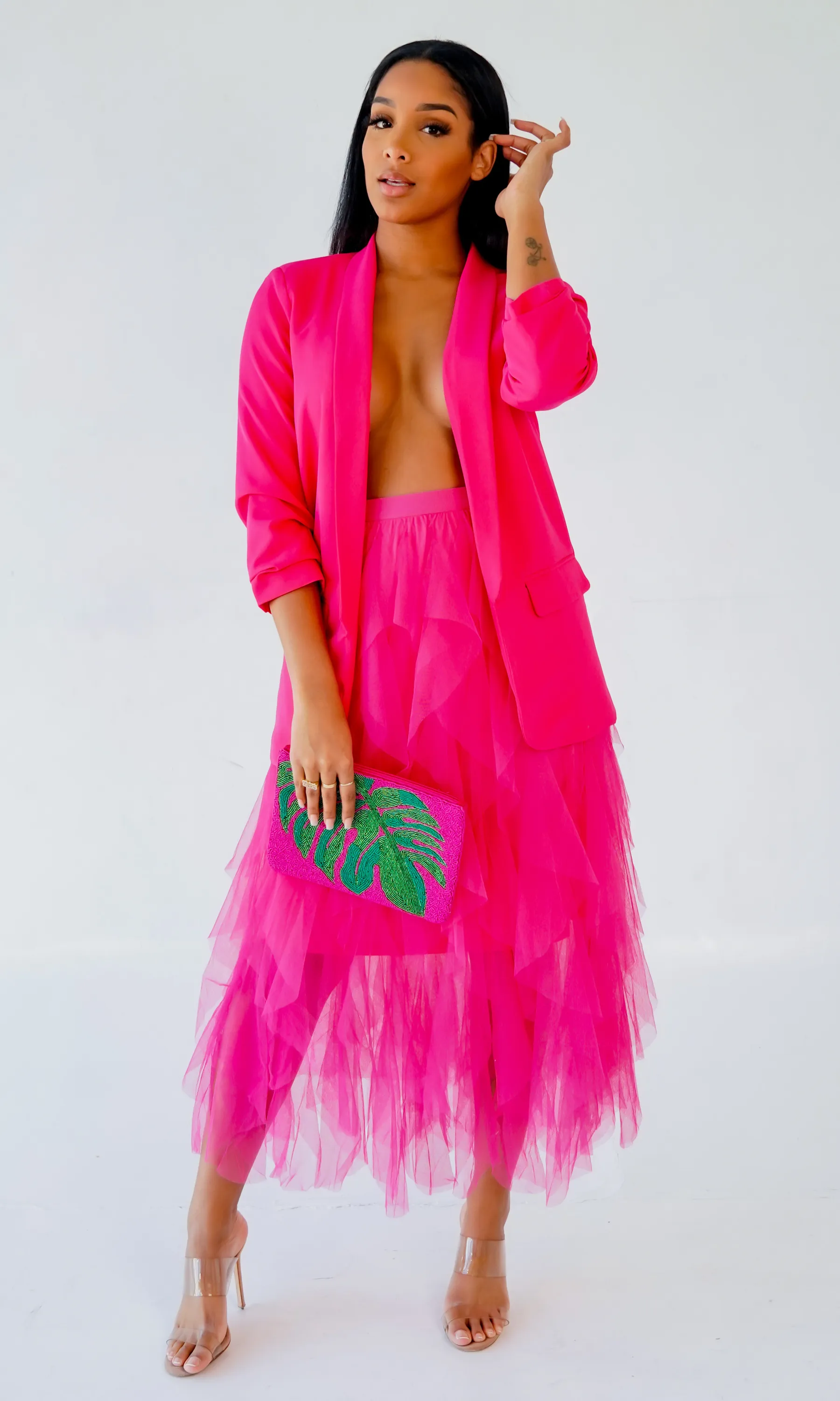 Valentina  I Layer Ruffle Skirt - Fuchsia FINAL SALE