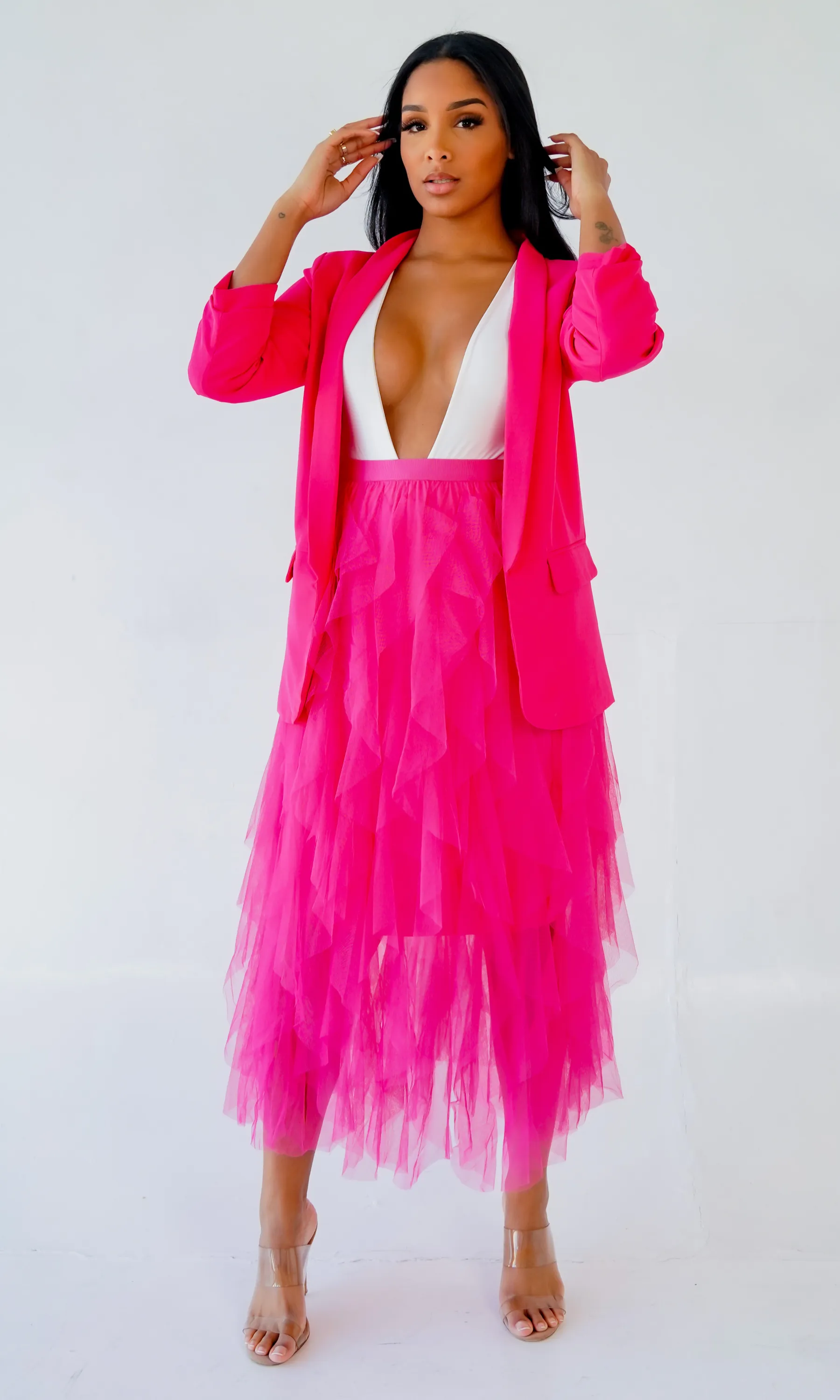 Valentina  I Layer Ruffle Skirt - Fuchsia FINAL SALE