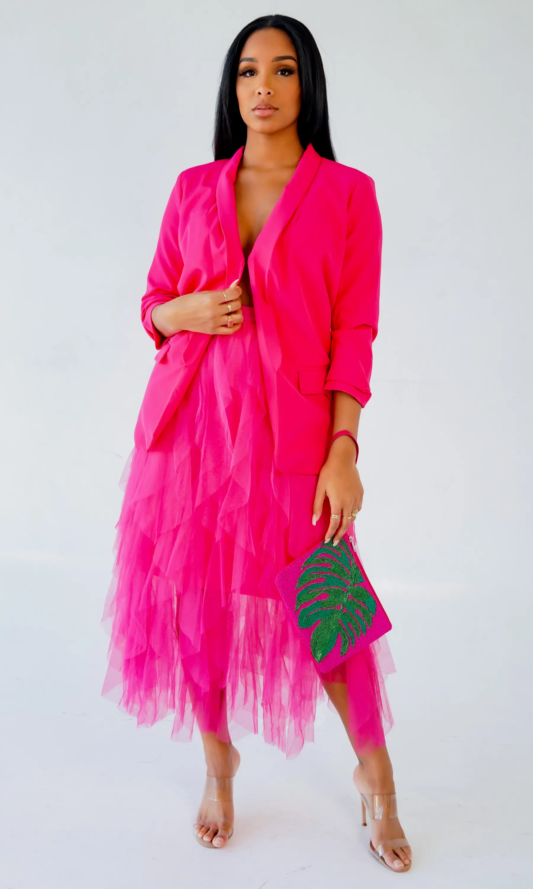 Valentina  I Layer Ruffle Skirt - Fuchsia FINAL SALE