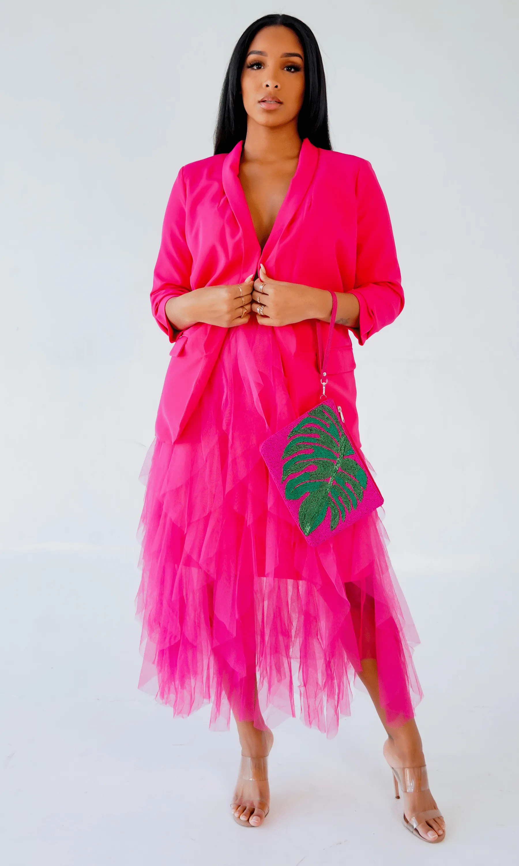 Valentina  I Layer Ruffle Skirt - Fuchsia FINAL SALE