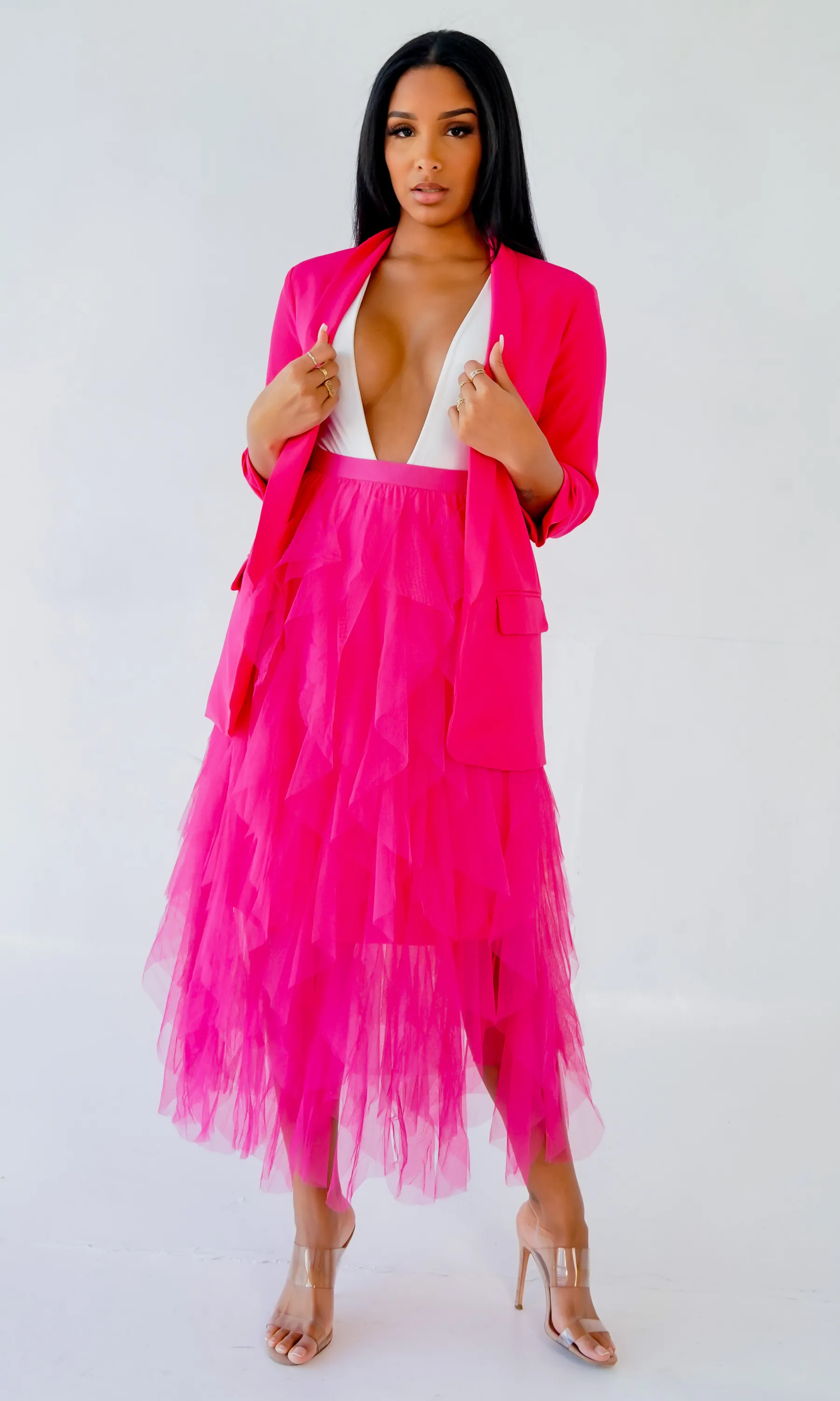 Valentina  I Layer Ruffle Skirt - Fuchsia FINAL SALE