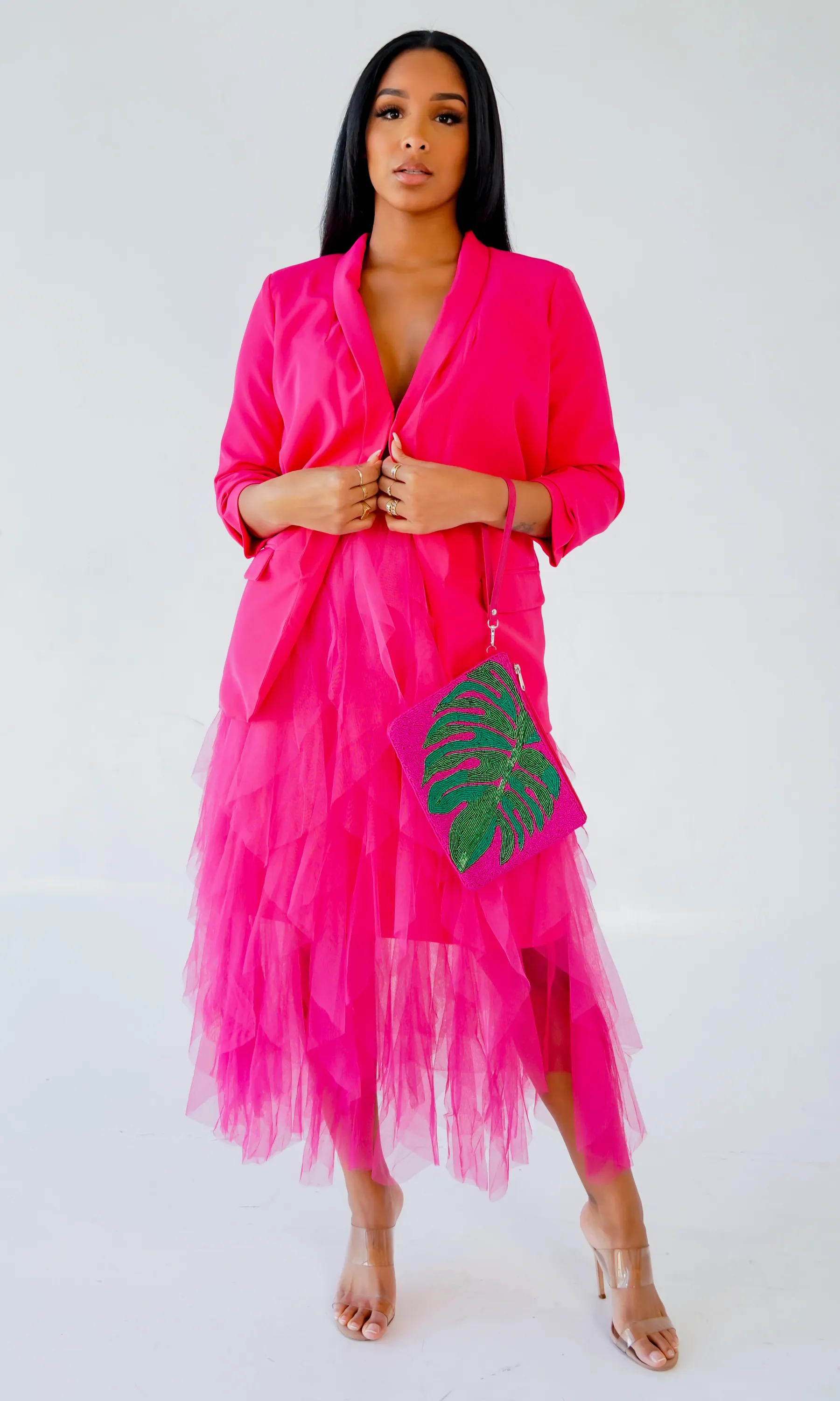Valentina  I Layer Ruffle Skirt - Fuchsia FINAL SALE