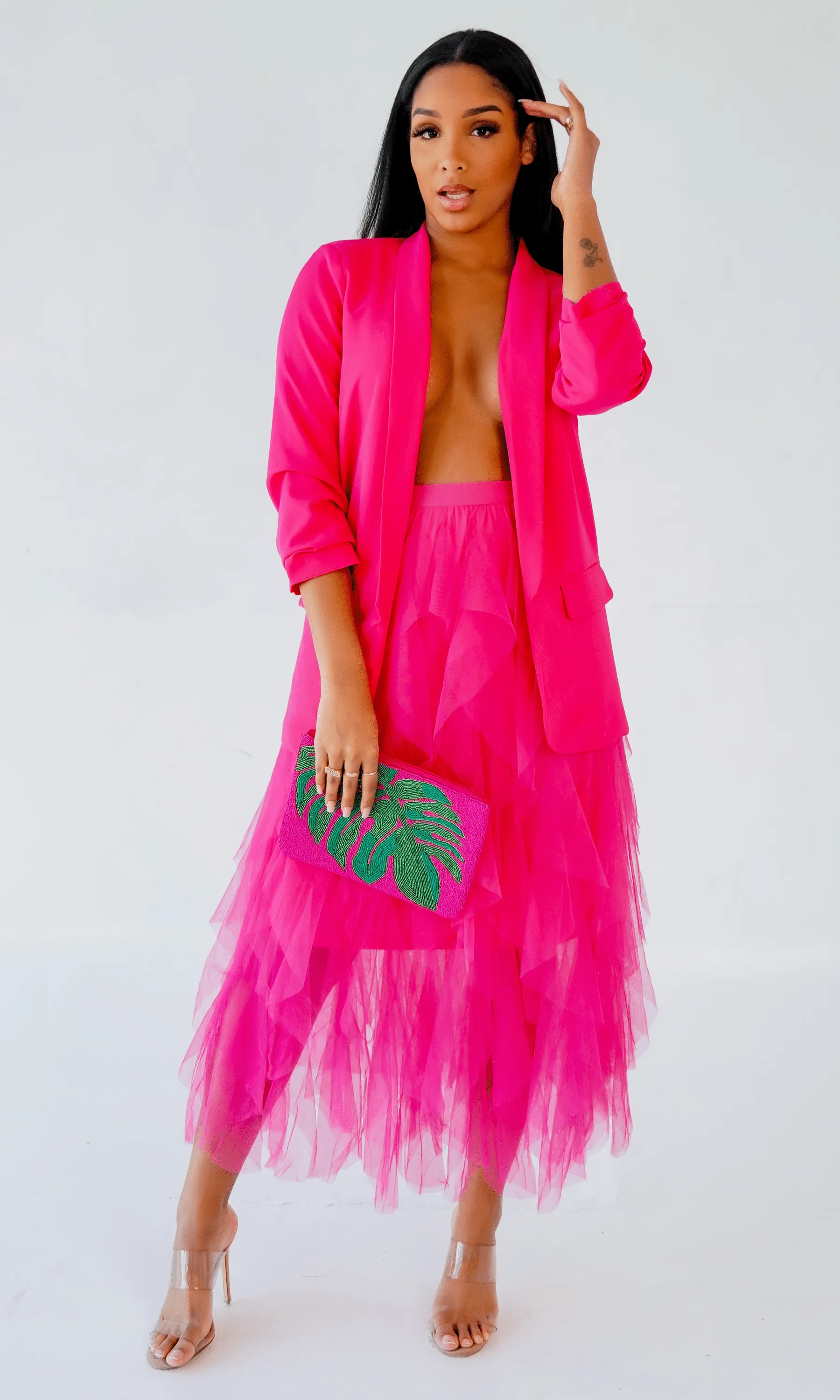 Valentina  I Layer Ruffle Skirt - Fuchsia FINAL SALE