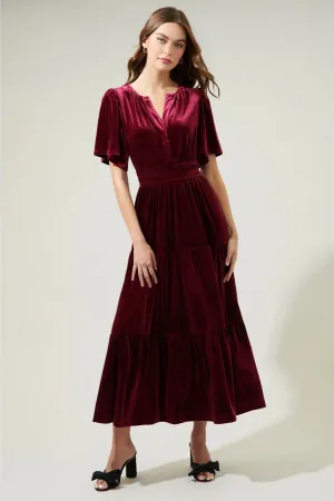 Velvet Tiered Maxi Debbie Dress