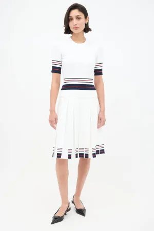 White & Multi Stripes Knit Skirt Set