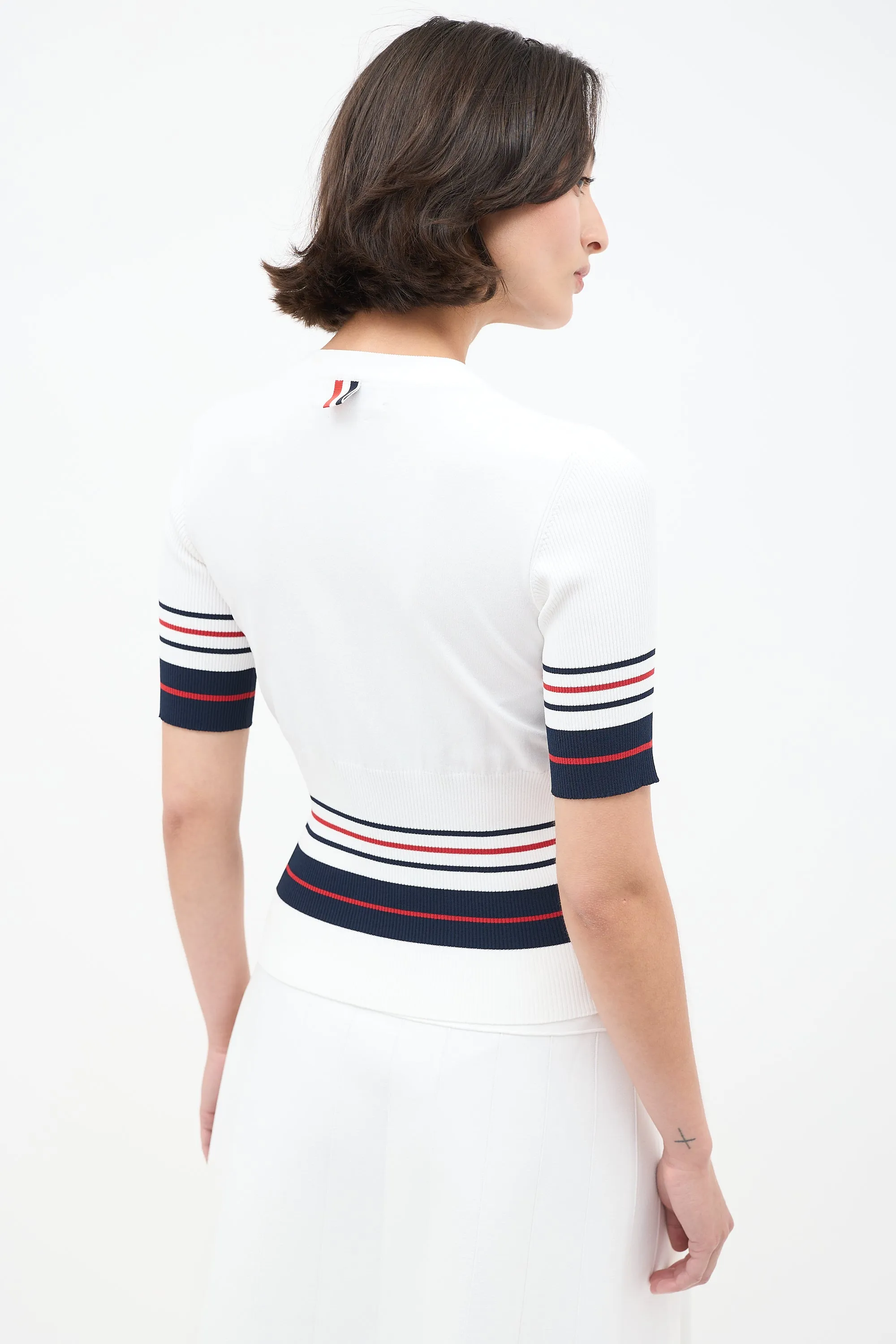 White & Multi Stripes Knit Skirt Set