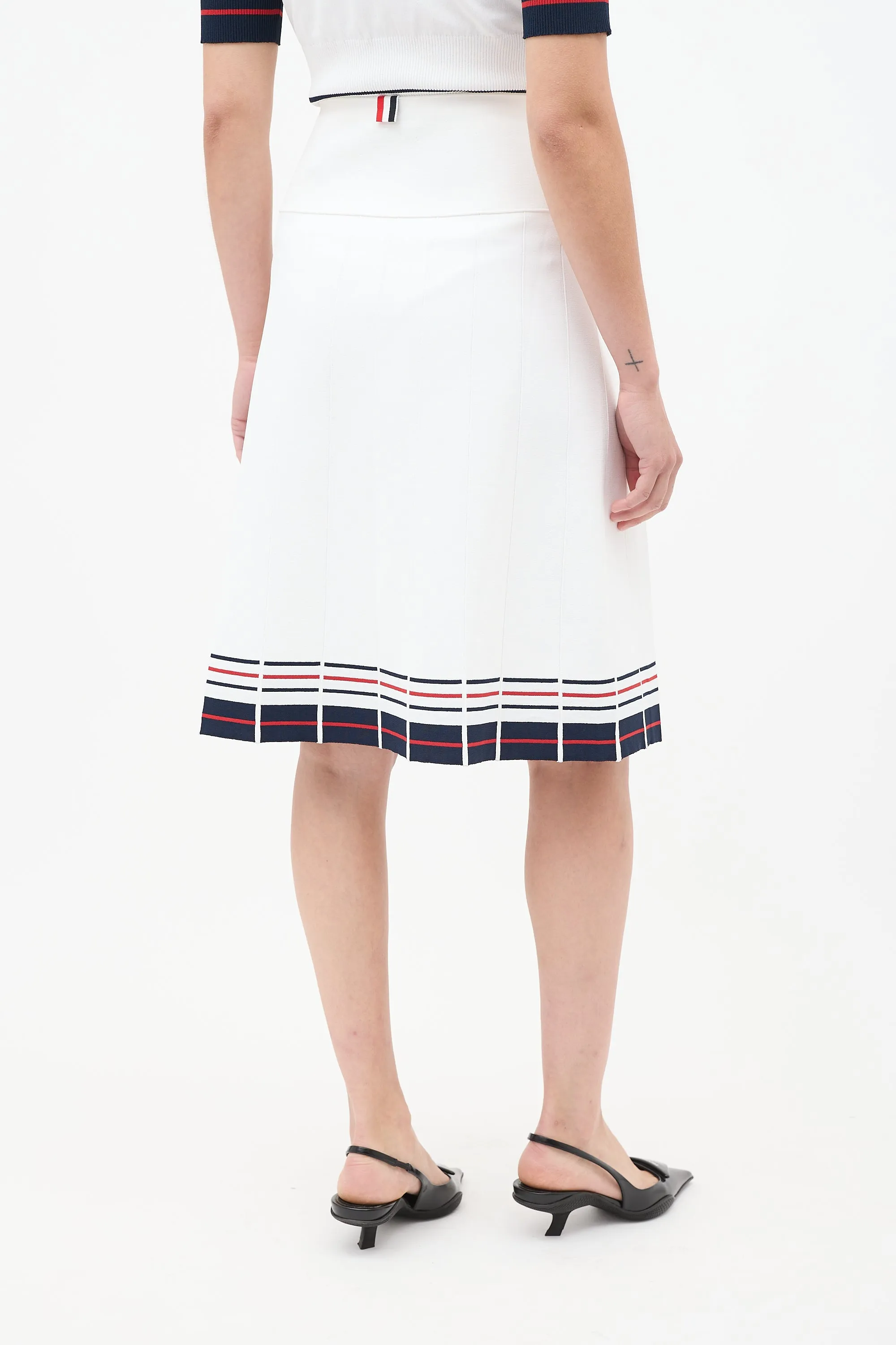White & Multi Stripes Knit Skirt Set
