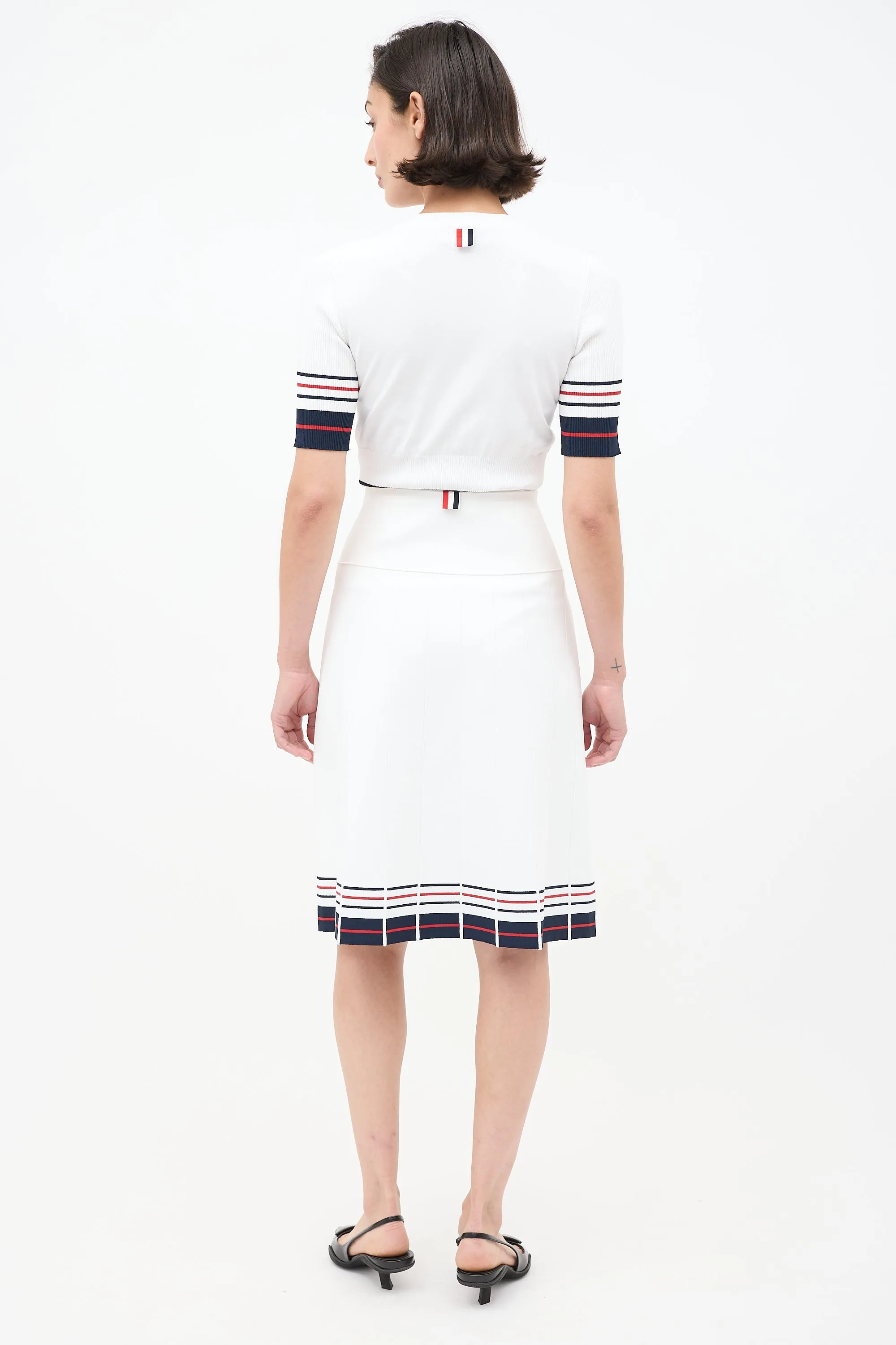 White & Multi Stripes Knit Skirt Set