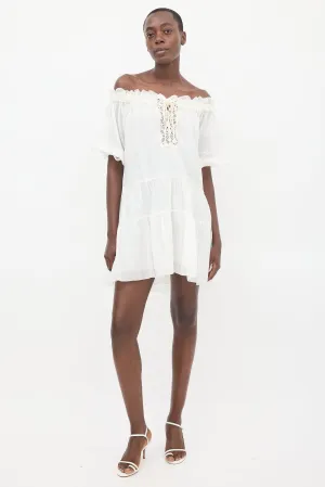 White Off Shoulder Tiered Dress
