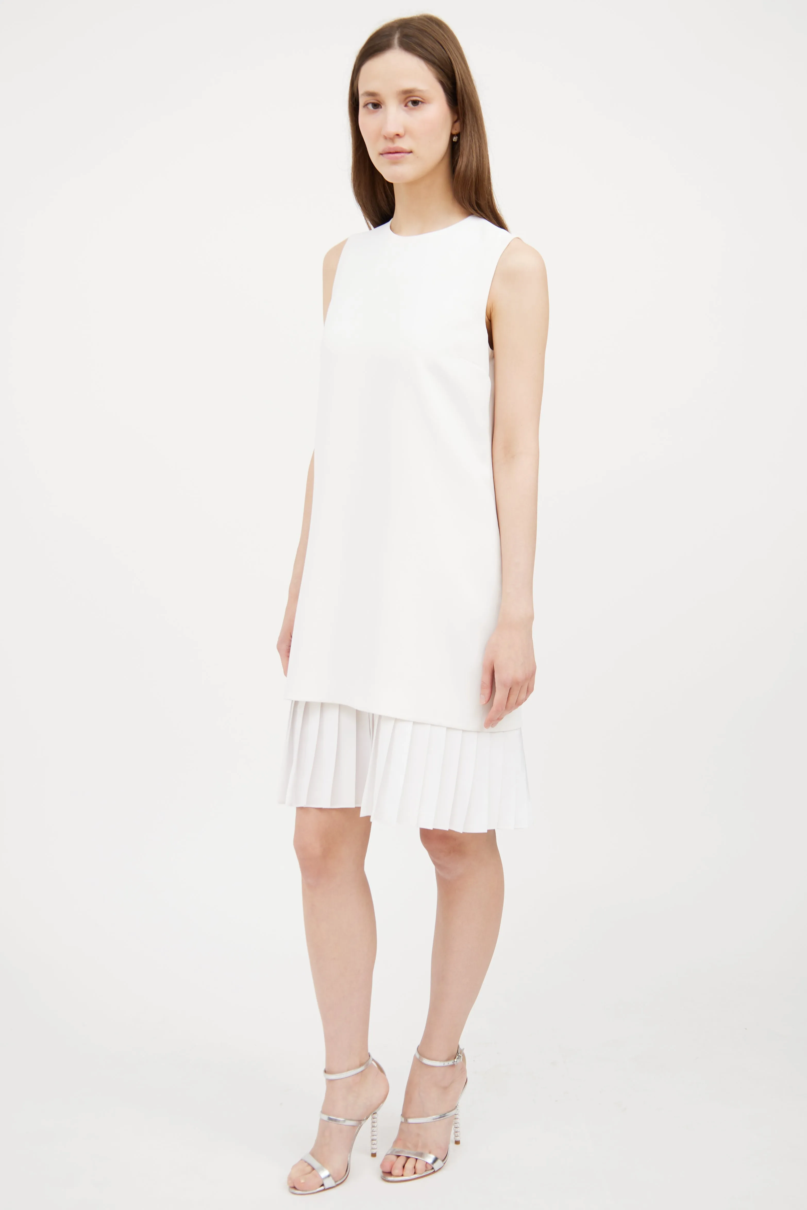 White Pleated Shift Dress