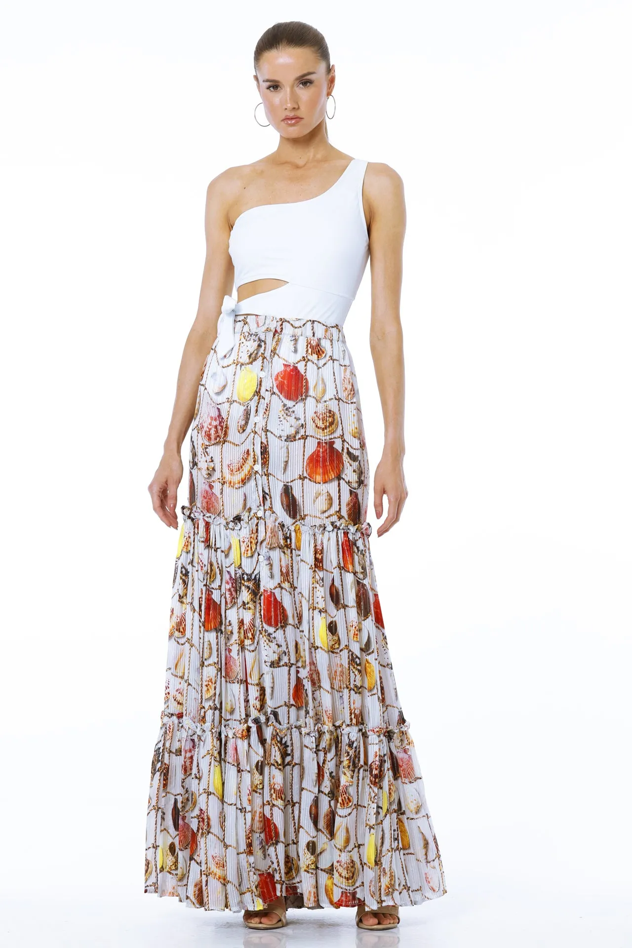 White Printed Maxi Skirt