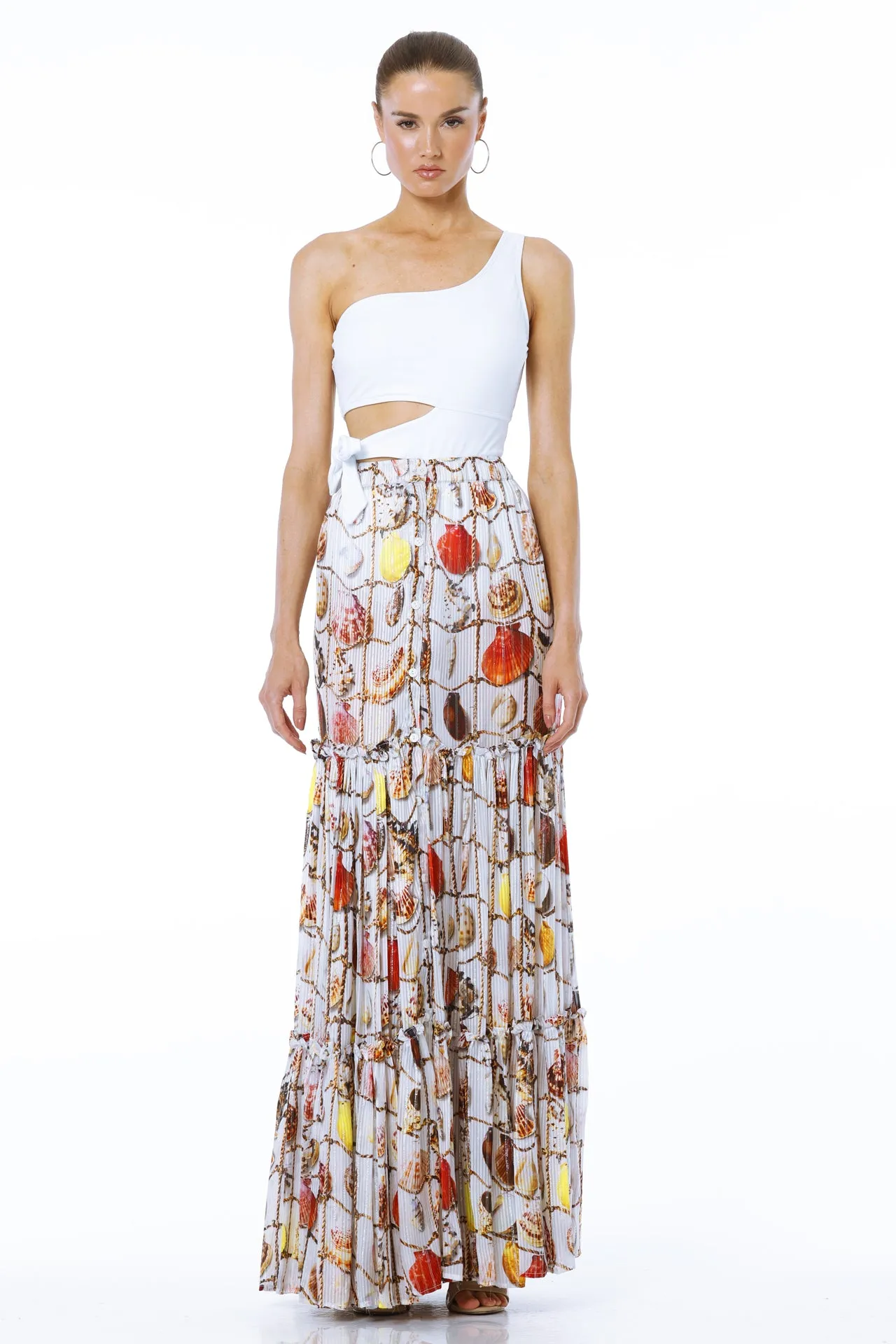 White Printed Maxi Skirt