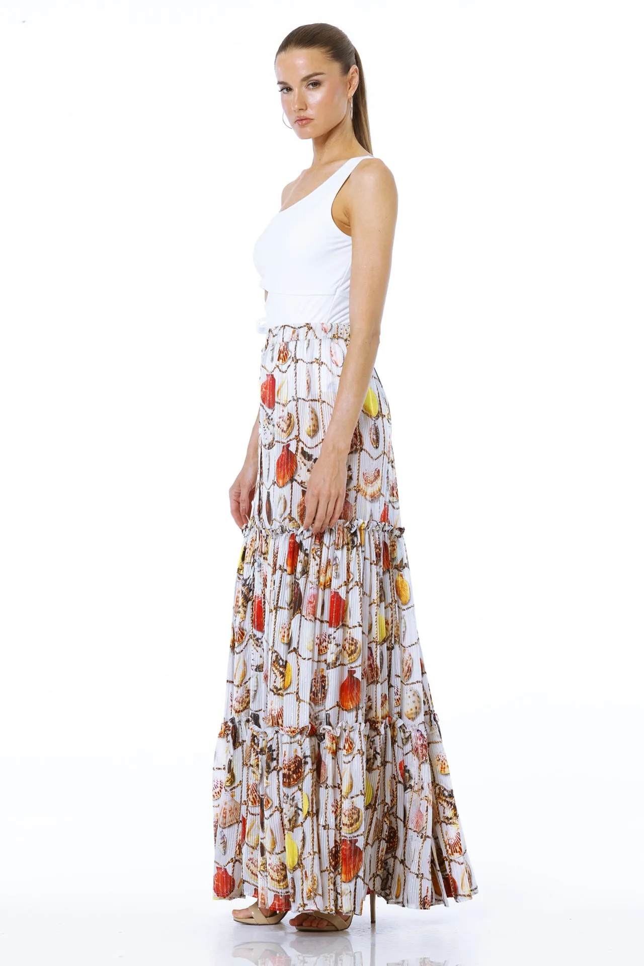 White Printed Maxi Skirt