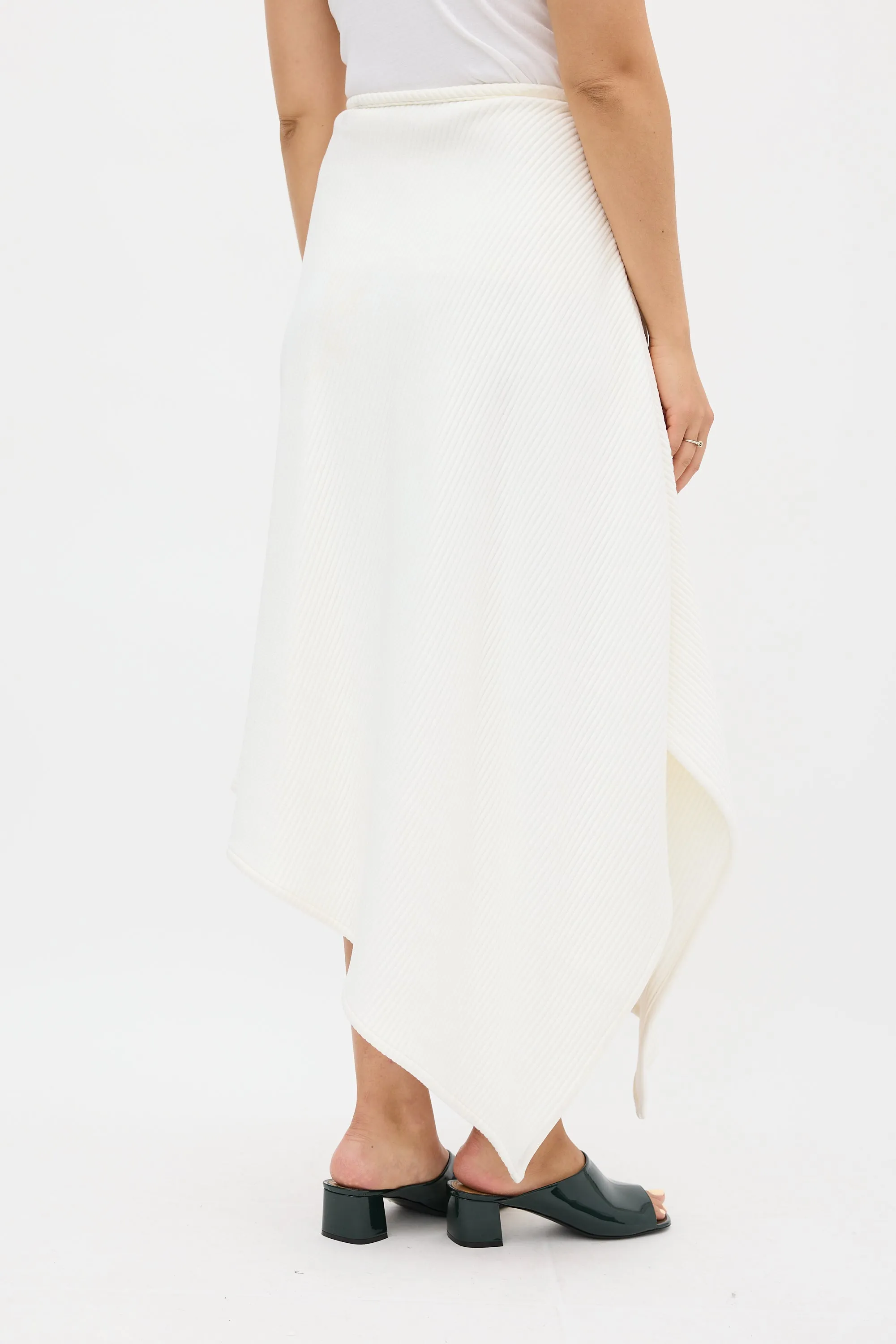 White Ribbed Asymmetrical Skirt