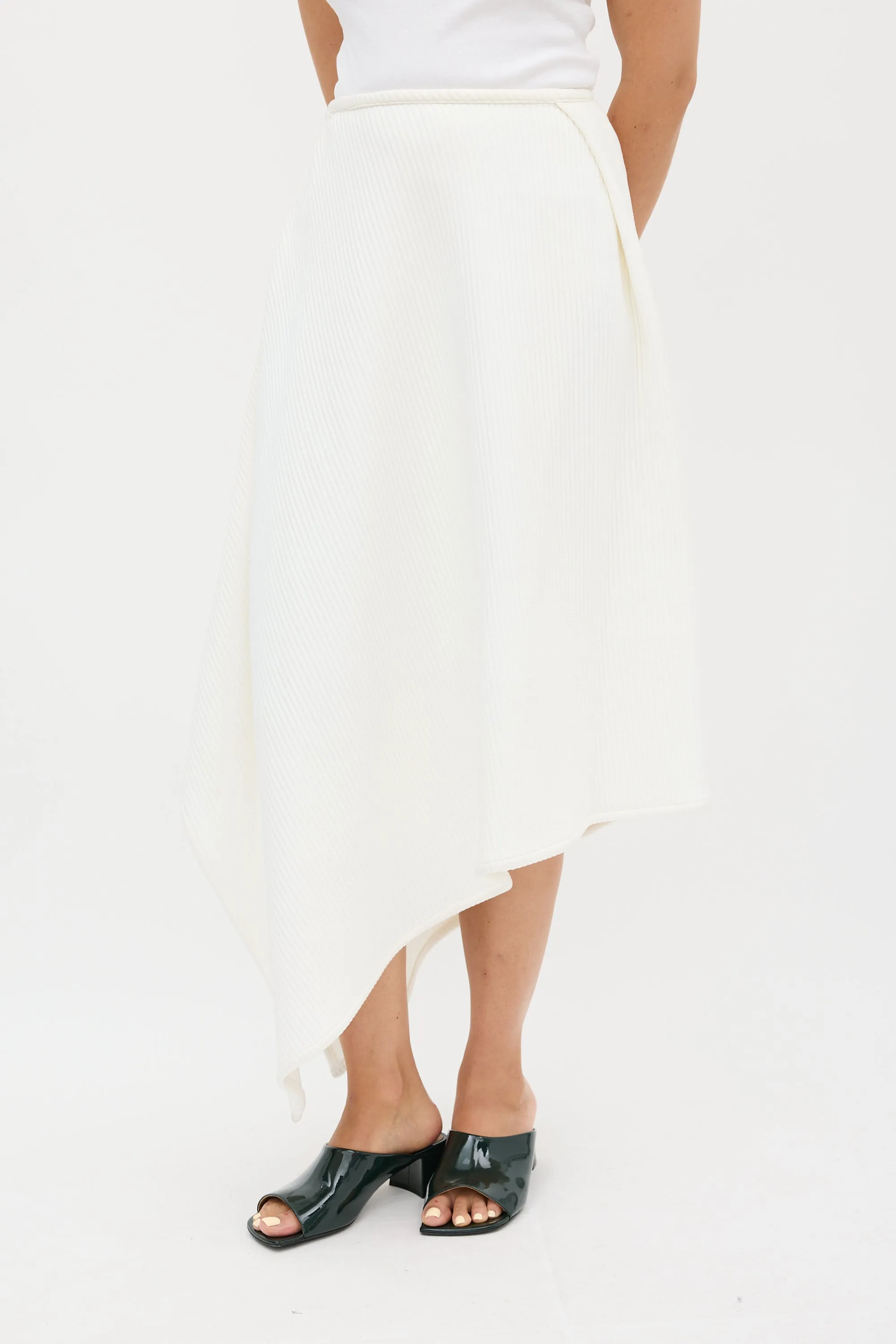 White Ribbed Asymmetrical Skirt