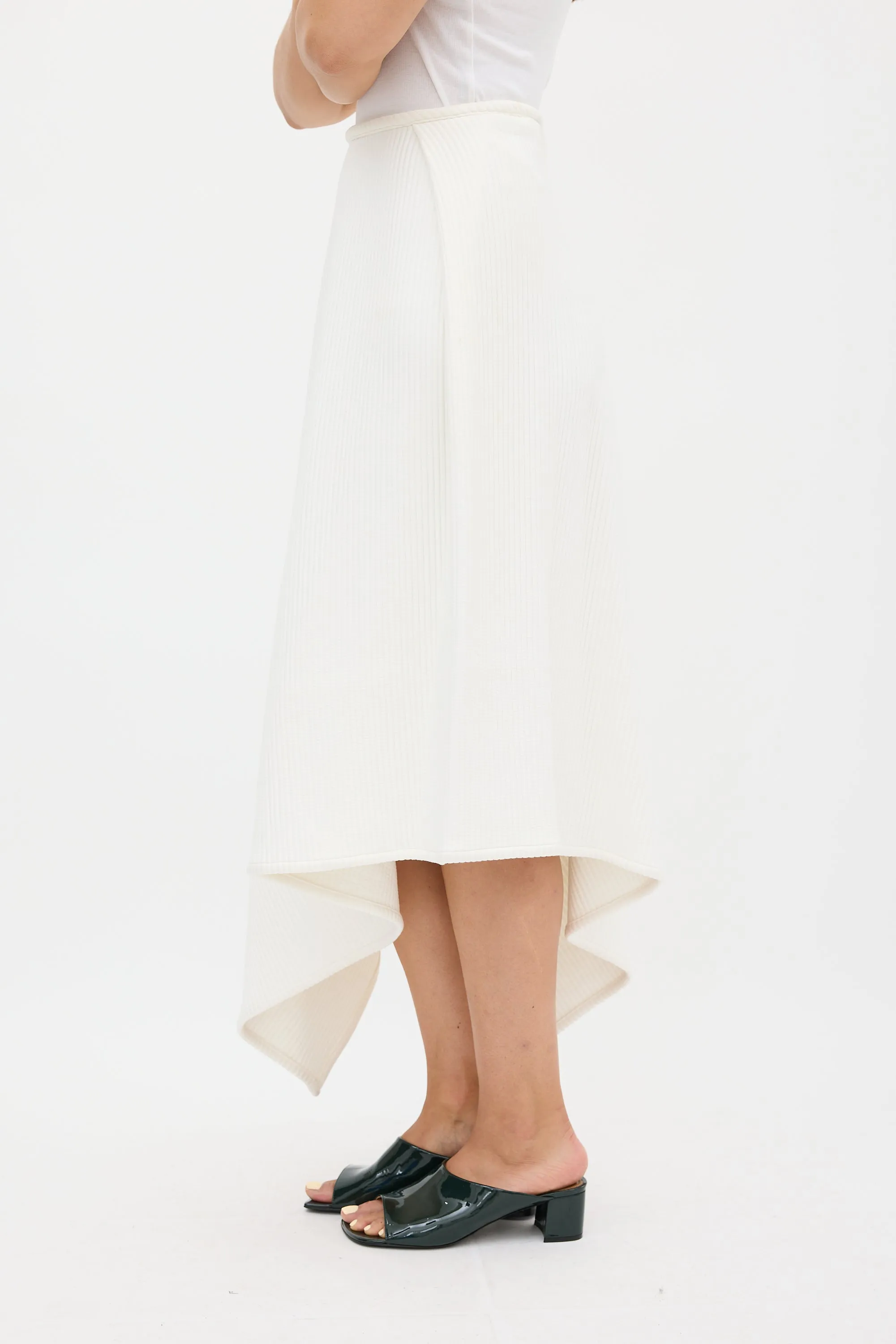White Ribbed Asymmetrical Skirt