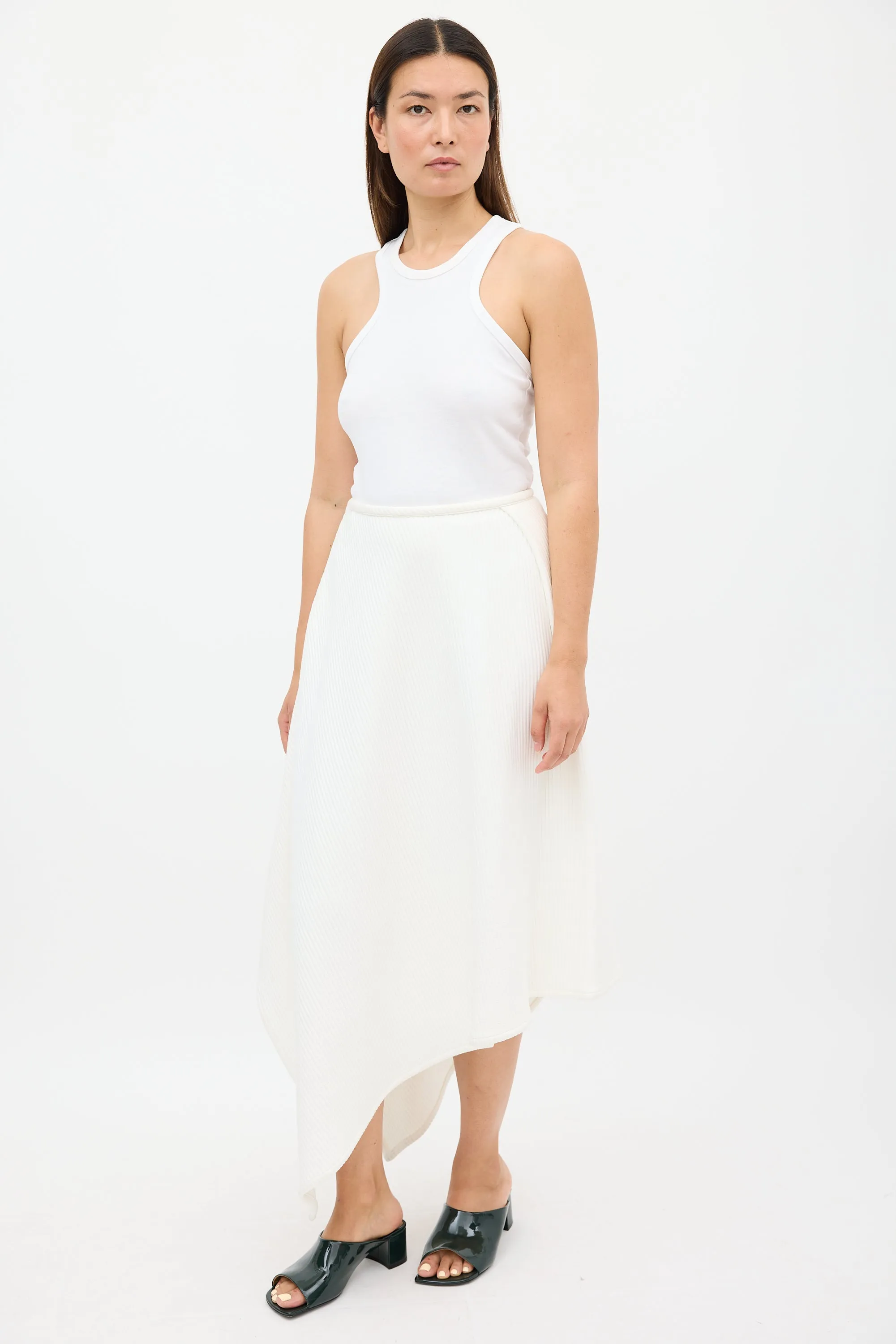 White Ribbed Asymmetrical Skirt