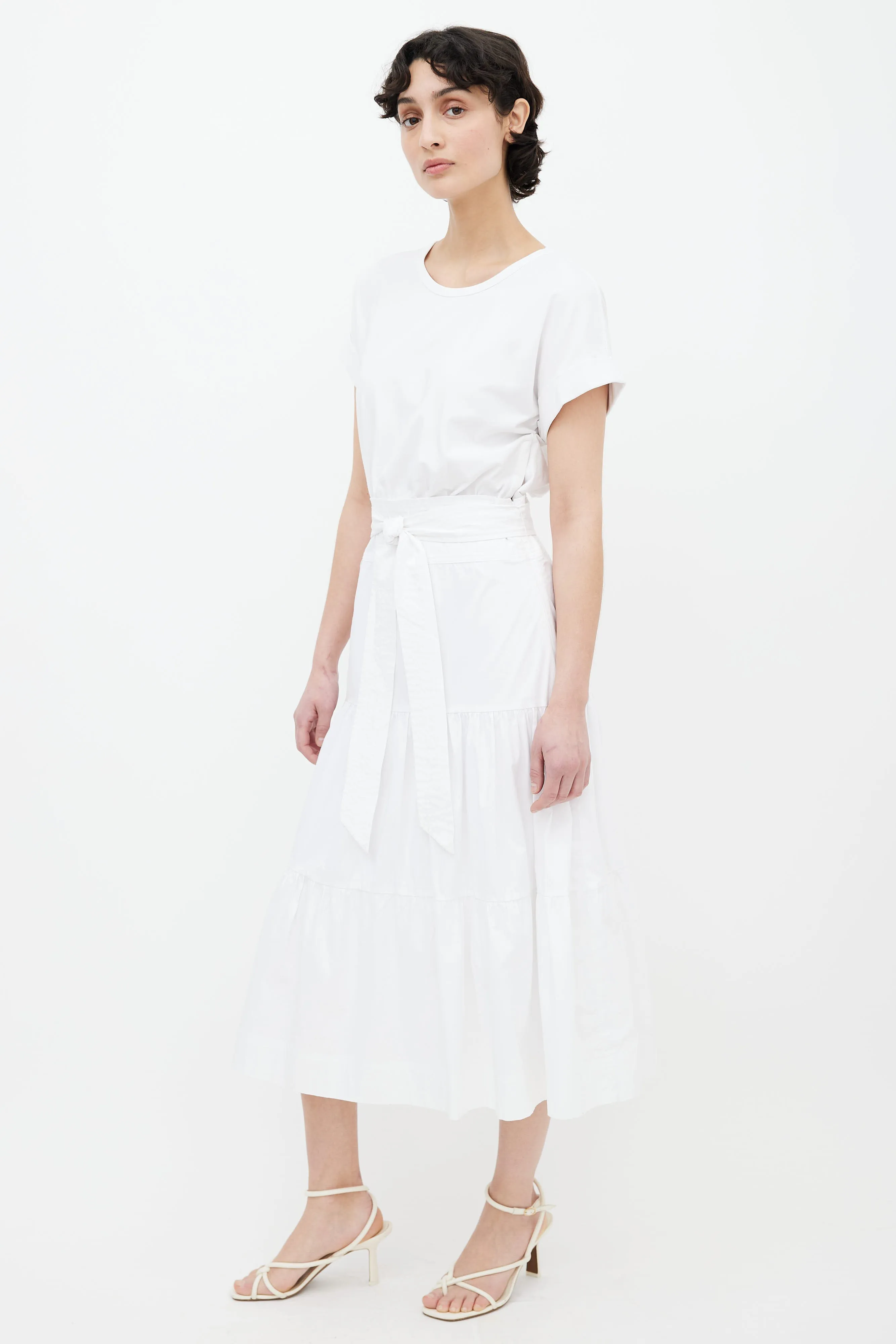 White Trail Belted Midi Dress