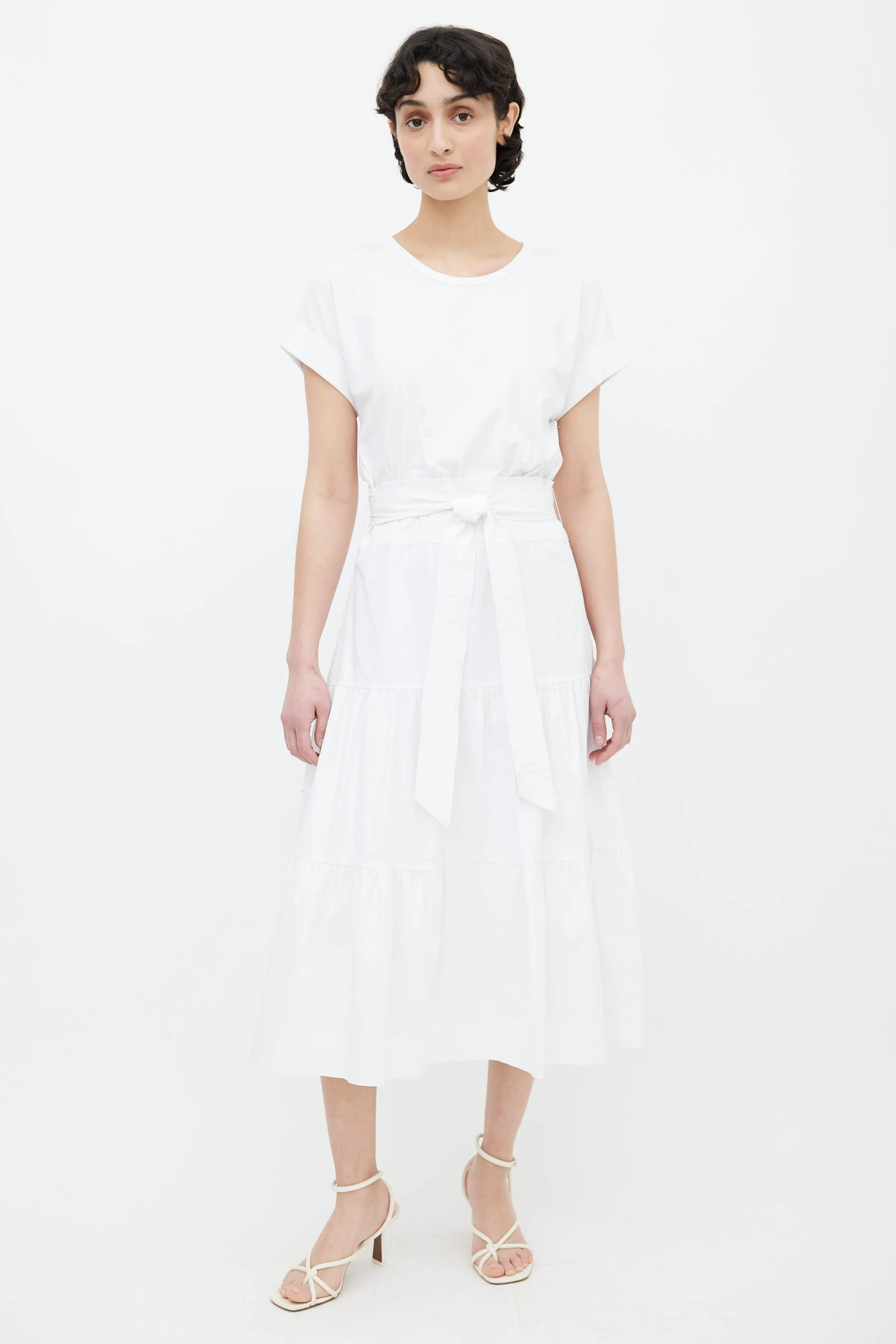 White Trail Belted Midi Dress