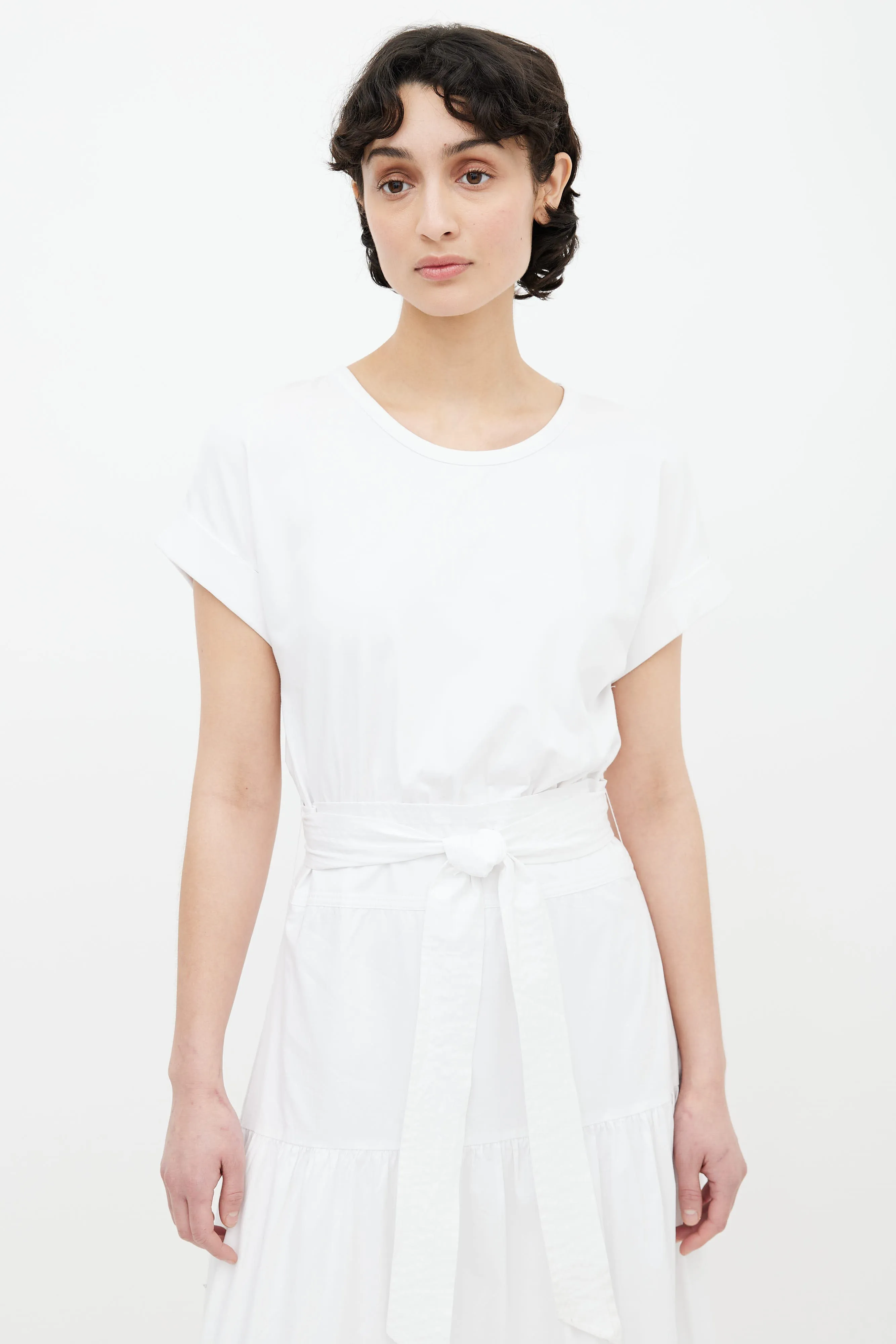 White Trail Belted Midi Dress