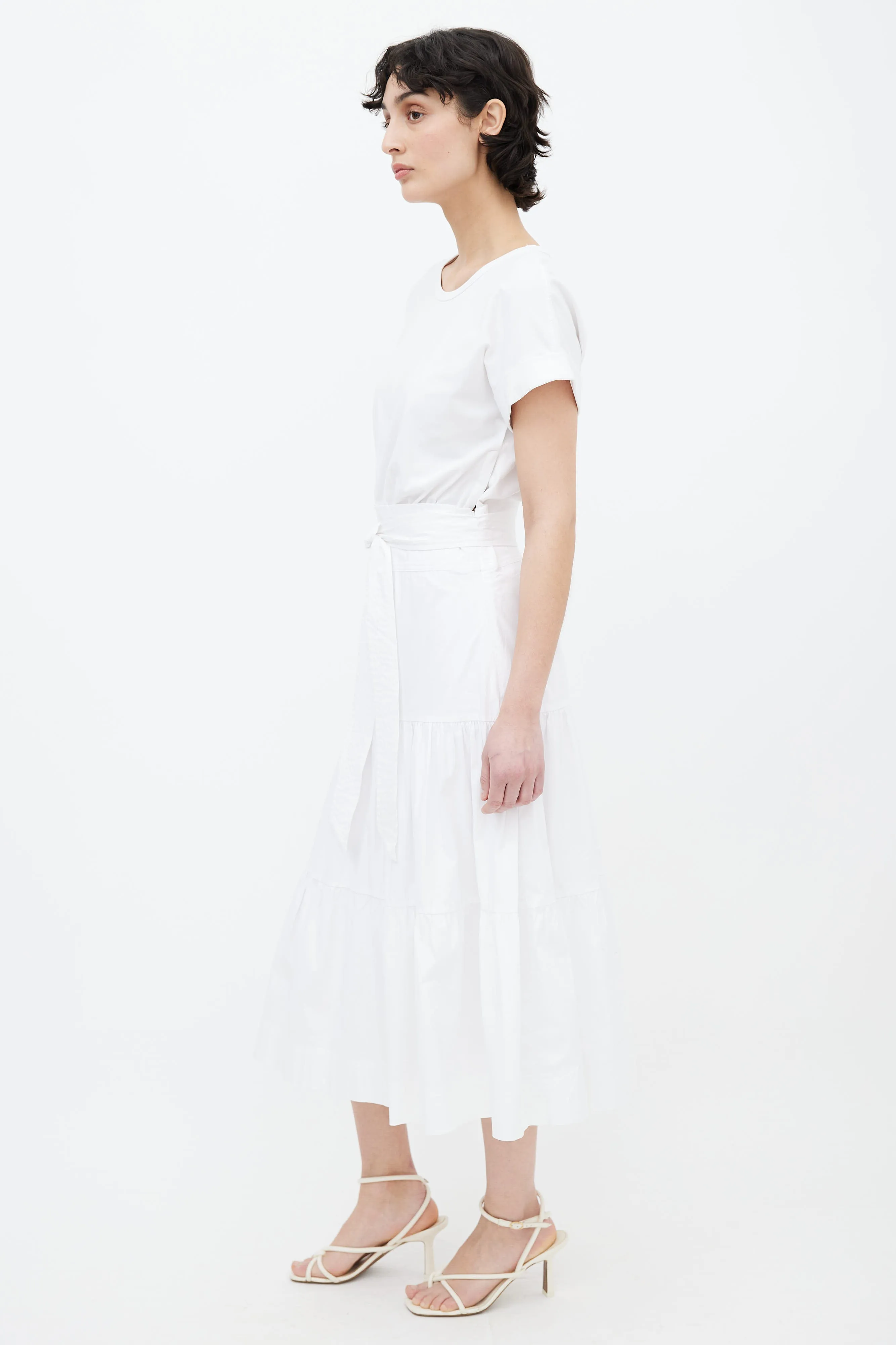 White Trail Belted Midi Dress