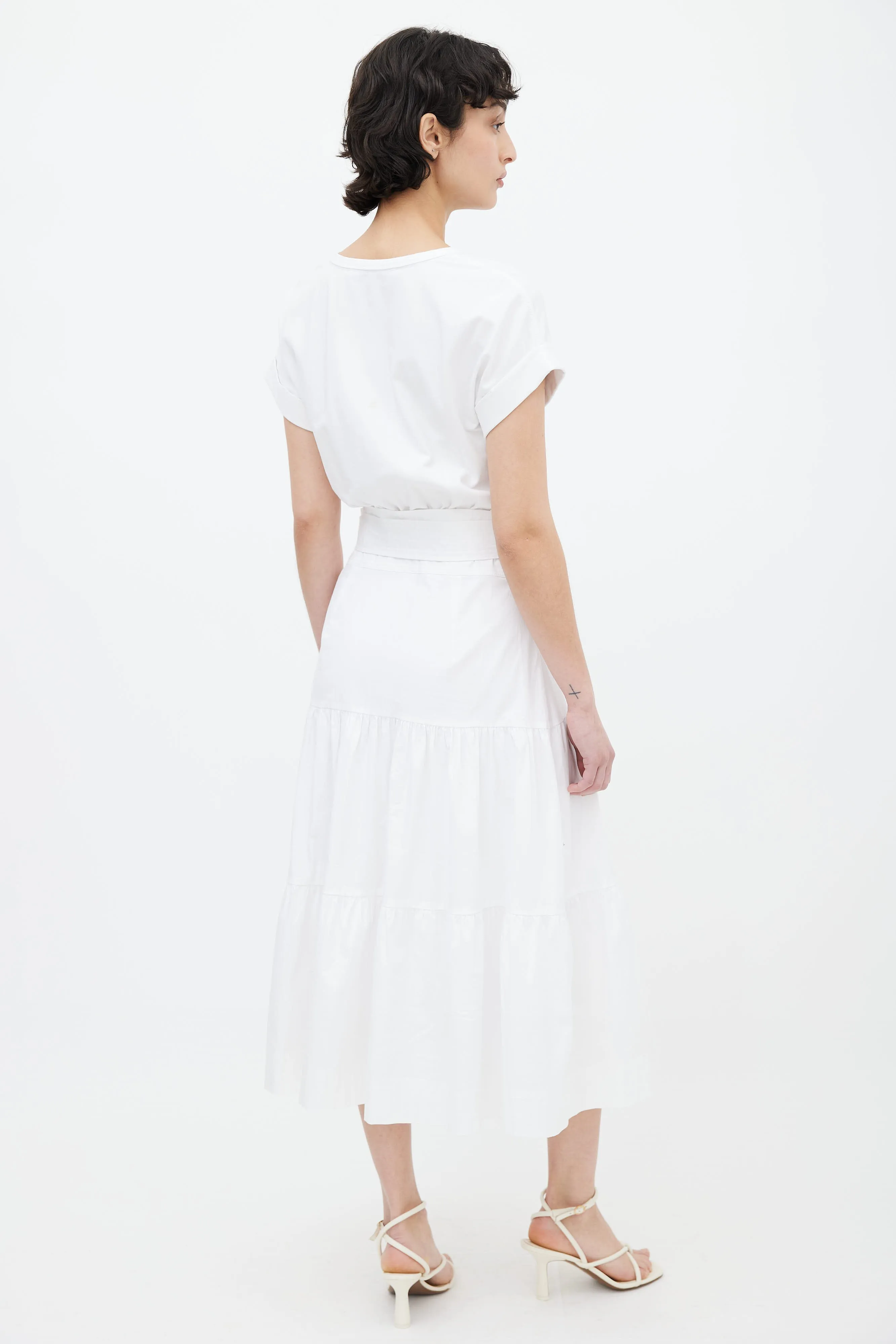 White Trail Belted Midi Dress