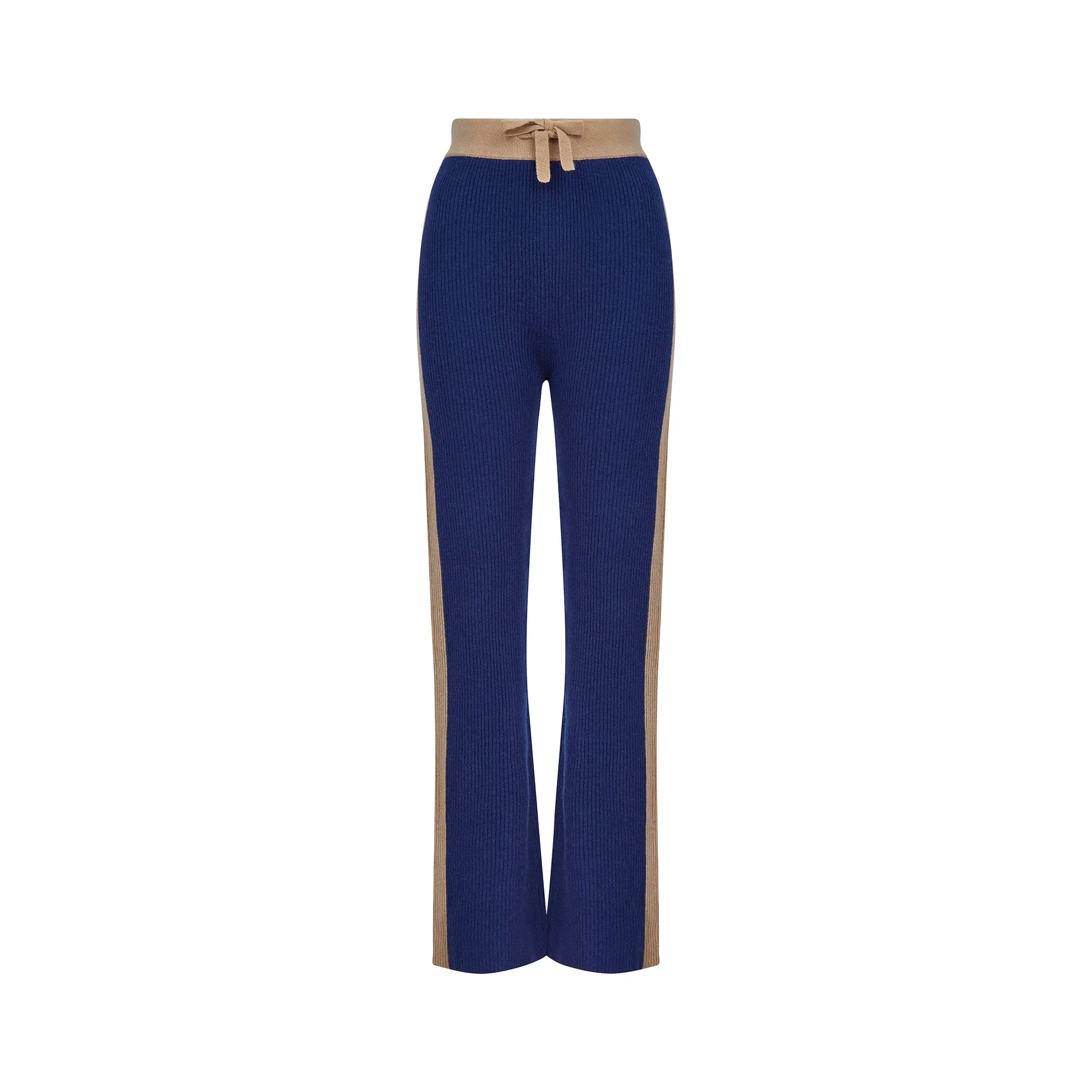 Wide Leg Cashmere Pants - Navy / Camel