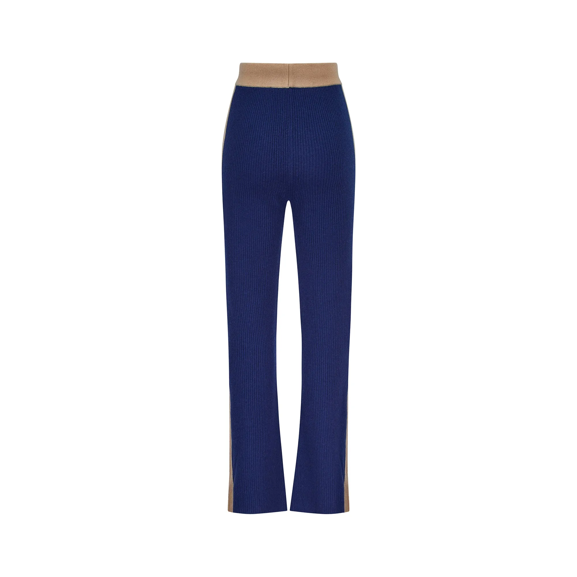 Wide Leg Cashmere Pants - Navy / Camel