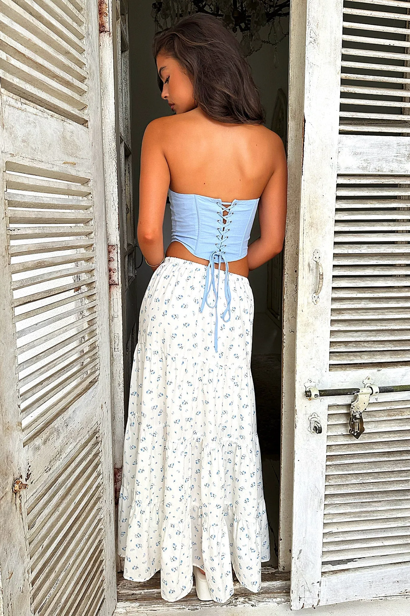 Winnie Tiered Maxi Skirt - Blue Floral