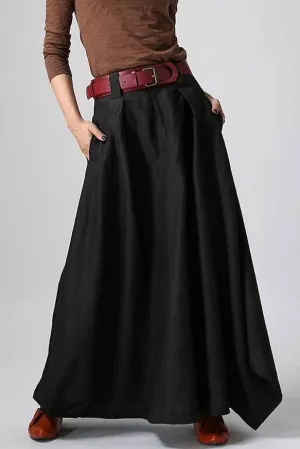 Woman maxi slong linen skirt in Black 0902#