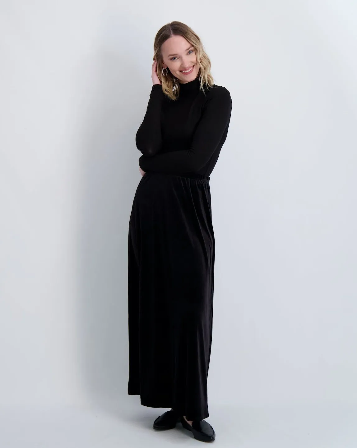 WOMENS A-LINE VELVET MAXI SKIRT