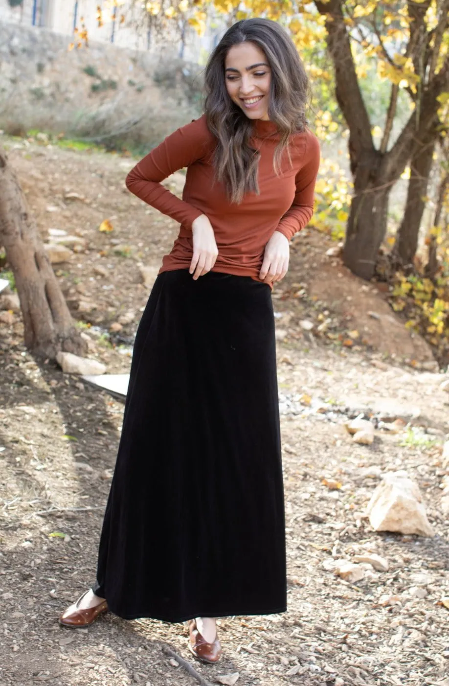 WOMENS A-LINE VELVET MAXI SKIRT