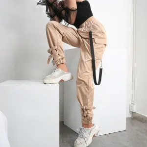 Women's Spring/Autumn Elastic High Waist Harem Pants With Chains And Buckles