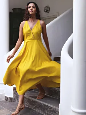 Yellow Sleeveless Cotton Maxi Dress